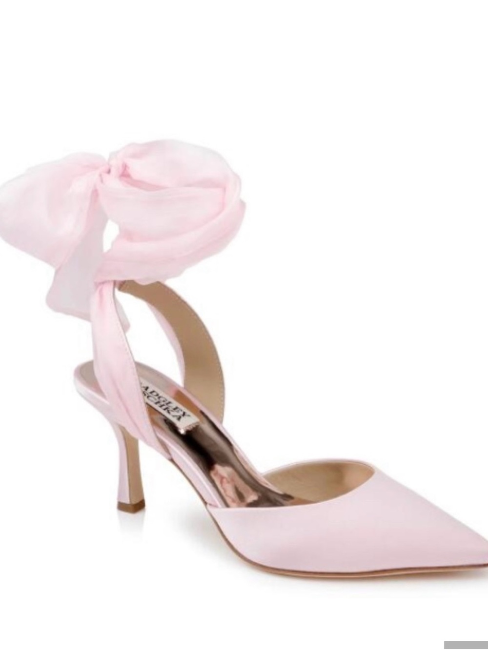 Badgley Mischka Champagne Satin Pointed Toe Ankle Tie Pumps